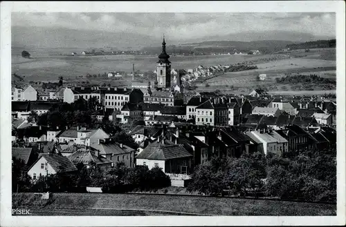 Ak Písek Pisek Südböhmen, Totalansicht, Glockenturm