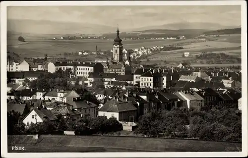 Ak Písek Pisek Südböhmen, Totalansicht, Glockenturm