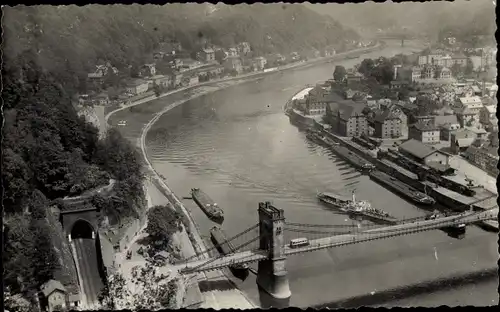 Foto Ak Děčín Tetschen an der Elbe Region Aussig, Gesamtansicht, Schäferwand, Brücke