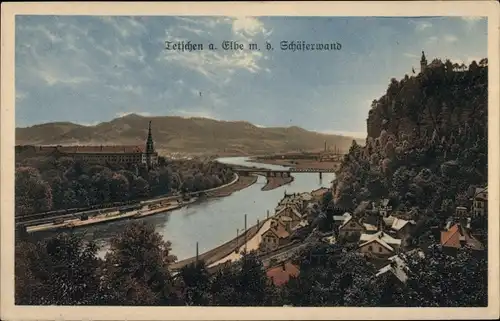 Ak Děčín Tetschen Bodenbach Elbe Reg. Aussig, Schäferwand, Totalansicht