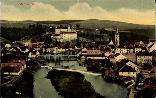 Ak Ledeč nad Sázavou Ledetsch Reg. Hochland, Blick auf den Ort, Kirche, Wehr, Schloss