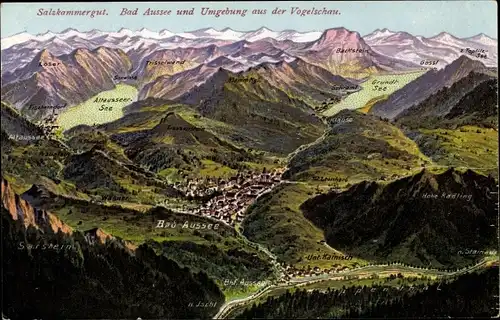 Ak Bad Aussee Steiermark, Salzkammergut, Ort und Umgebung aus der Vogelschau