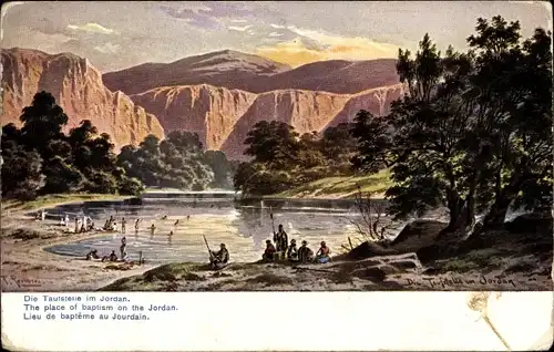 Künstler Ak Perlberg, F., Jordanien, Die Taufstelle im Jordan