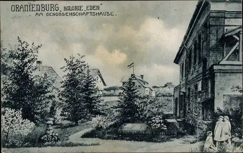 Ak Oranienburg in Brandenburg, Kolonie Eden, am Genossenschaftshaus
