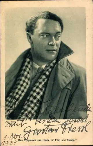 Ak Schauspieler Gustav Diessl, Portrait, Schal, Autogramm