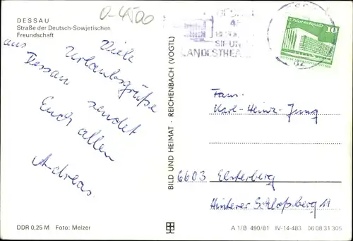 Ak Dessau in Sachsen Anhalt, Straße der DSF, Bus, Parkplatz