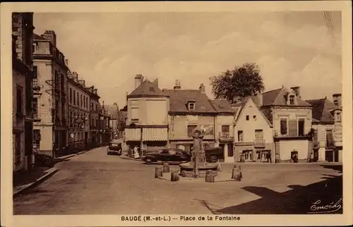 Ak Baugé Maine et Loire, Place de la Fontaine