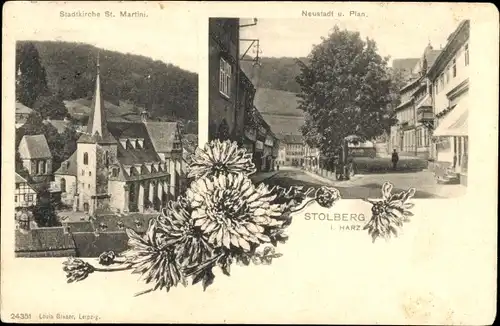 Ak Stolberg im Harz, Stadtkirche St. Martini, Neustadt, Plan