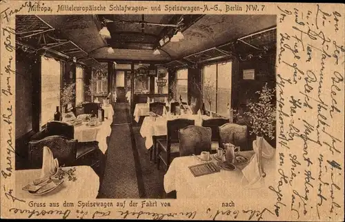 Ak Mitropa, Speisewagen, Innenansicht, Deutsche Eisenbahn