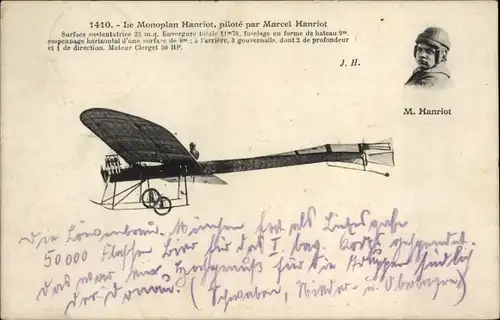 Ak Monoplan Hanriot, Flugzeug, Pilot Marcel Hanriot