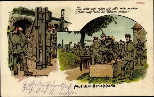 Litho Deutsche Soldaten auf dem Schießstand, Sollst ruhig durch die Kimme gucken, BB&OL 7026