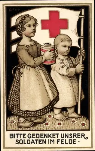 Künstler Ak Rotes Kreuz, Orts-Sammelkomitee Nürnberg, Kinder mit Sammelbüchse