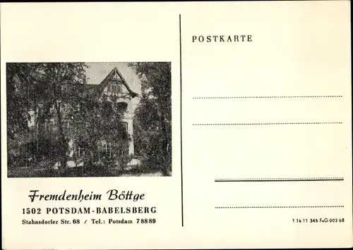 Ak Babelsberg Potsdam, Fremdenheim Böttge, Stahnsdorfer Straße 68