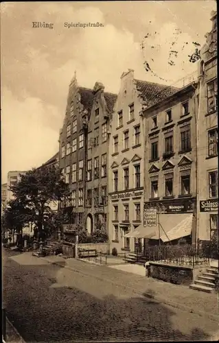 Ak Elbląg Elbing Westpreußen, Spieringstraße, Geschäfte, Tapezierer