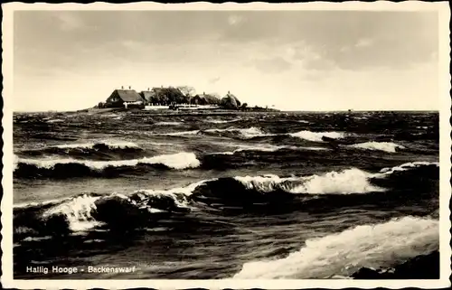 Ak Hallig Hooge in Nordfriesland, Backenswarf, Flut, Wellenkämme