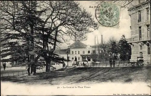 Ak Épernay Marne, La Gare, Place Thiers