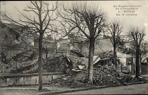 Ak Épernay Marne, Rue du Commerce, nach dem Bombenanschlag, I WK