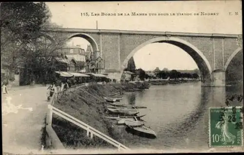 Ak Nogent-sur-Marne Val de Marne, Ufer der Marne, Viadukt