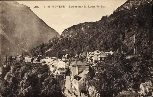 Ak Luz Saint Sauveur Hautes Pyrénées, Eingang über die Route de Luz