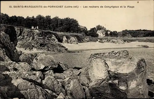 Ak Pornichet Loire-Atlantique, Sainte Marguerite, Die Felsen von Congrigoux und der Strand