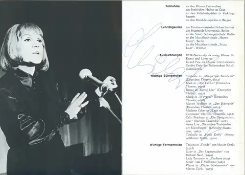 Klapp Autogrammkarte Schauspielerin und Sängerin Gisela May, Portrait, Autogramm
