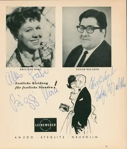 Autogrammkarte Schauspieler Brigitte Mira und Edgar Walther, Portrait, Autogramm