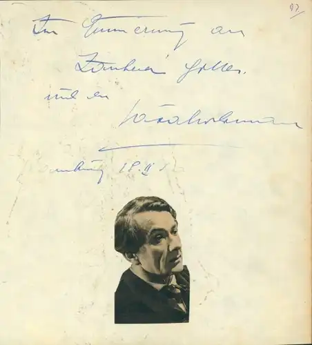 Autogrammkarte Schauspielerin Ursula Herking, Schauspieler Vasa Hochmann, Portrait, Autogrammr