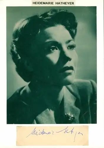 Autogrammkarte Schauspielerin Heidemarie Hatheyer, Portrait, Autogramm