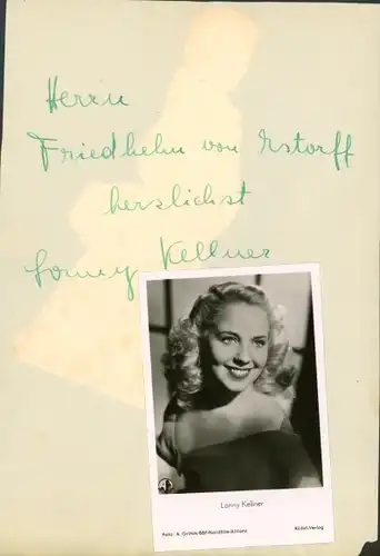 Autogrammkarte Schauspielerin Lonny Kellner, Portrait, Autogramm