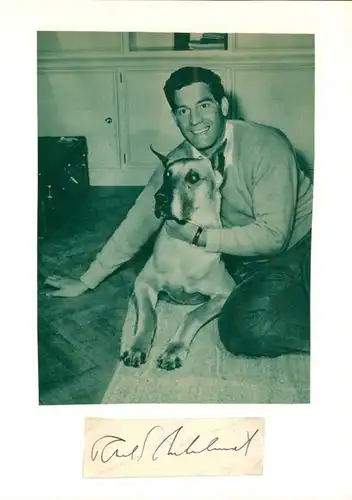 Autogrammkarte Schauspieler Paul Hubschmid mit Hund, Portrait, Autogramm