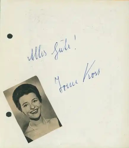 Autogrammkarte Schauspielerin Irene Koss, Portrait, Autogramm, Helmut Griem