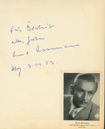 Autogrammkarte Schauspieler Arno Assmann, Portrait, Autogramm