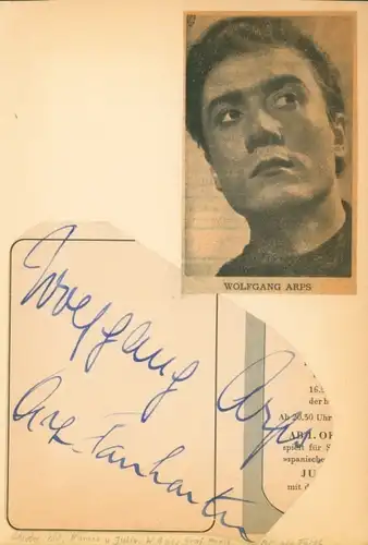 Autogrammkarte Schauspieler Wolfgang Arps, Portrait, Autogramm