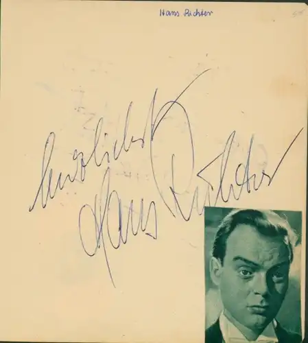 Autogrammkarte Schauspieler Hans Richter, Portrait, Autogramm, Mona Baptiste
