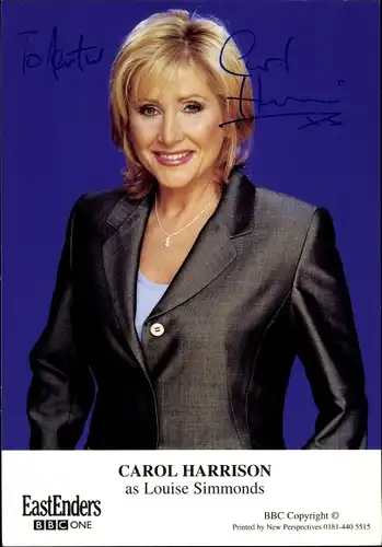 Autogrammkarte Schauspielerin Carol Harrison, Portrait, Autogramm