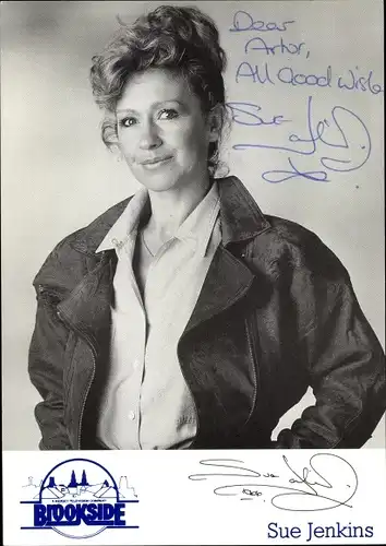 Autogrammkarte Schauspielerin Sue Jenkins, Portrait, Autogramm