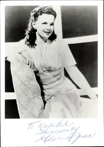Autogrammkarte Schauspielerin Gloria Jean, Portrait, Autogramm