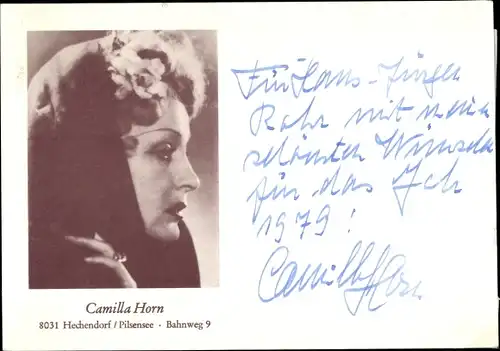 Foto Autogramm Schauspielerin Camilla Horn, Portrait