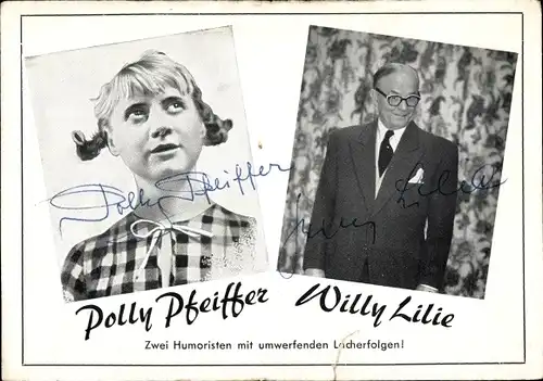 Foto Autogramm Humoristen Polly Pfeiffer und Willy Lilie