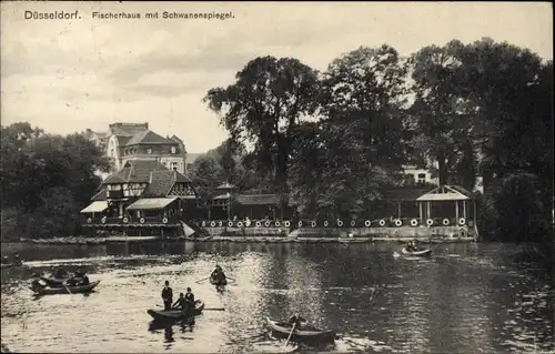 Ak Düsseldorf am Rhein, Fischerhaus, Schwanenspiegel, Boote