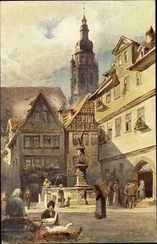 Künstler Ak Wiegk, F., Coburg in Oberfranken, Steingasse, Moritzkirche