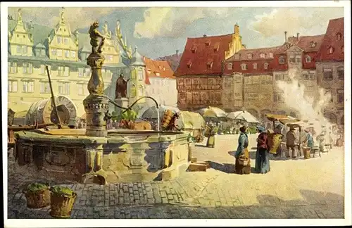 Künstler Ak Müller, Arno, Coburg in Oberfranken, Marktplatz