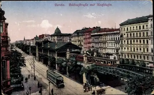 Ak Berlin Schöneberg, Bülowstraße, Hochbahn, Straßenbahn