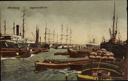 Ak Hamburg, Segelschiffhafen
