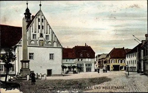 Ak Buttstädt im Thüringer Becken, Marktplatz und Neue Straße, Denkmal, Fahrradhandlung