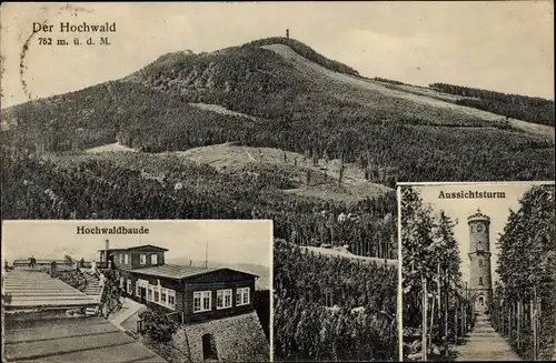 Ak Oybin in der Oberlausitz, Zittauer Gebirge, Hochwald, Hvozd, Aussichtsturm, Hochwaldbaude