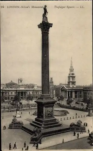 Ak London City England, Trafalgar Square und Lord Nelson's Monument