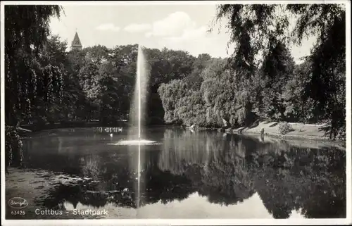 Ak Cottbus in der Niederlausitz,Stadtpark, Fontaine