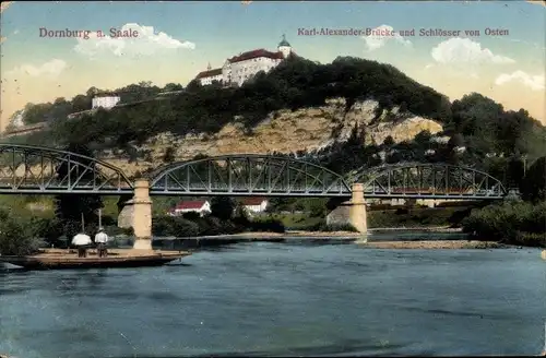 Ak Dornburg an der Saale Thüringen, Karl-Alexander-Brücke, Schlösser, Blick von Osten
