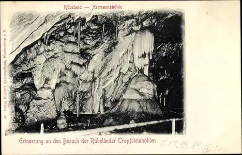 Ak Rübeland am Harz, Innenansicht der Hermannshöhle, Tropfsteine